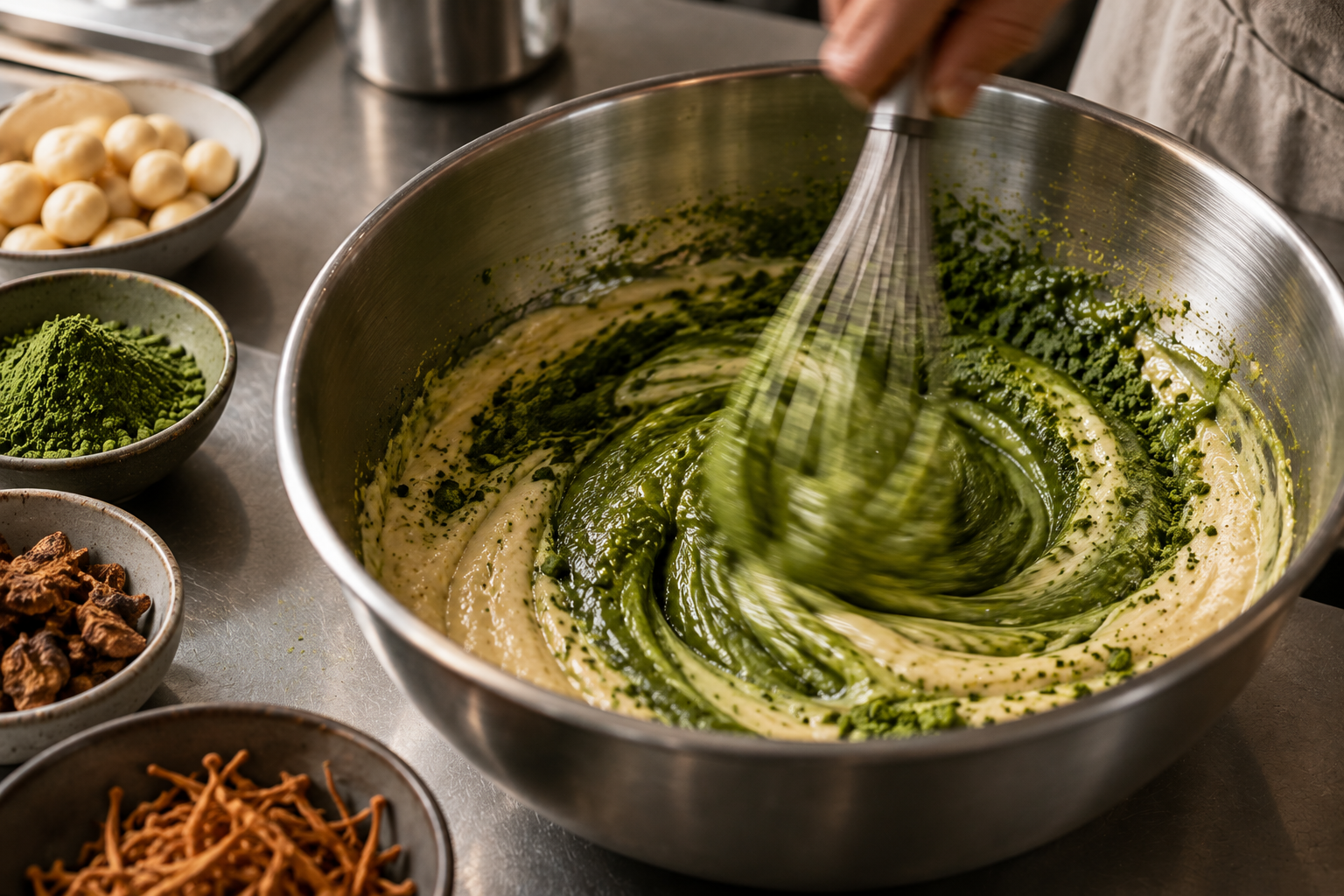smart matcha blend in a mixing bowl