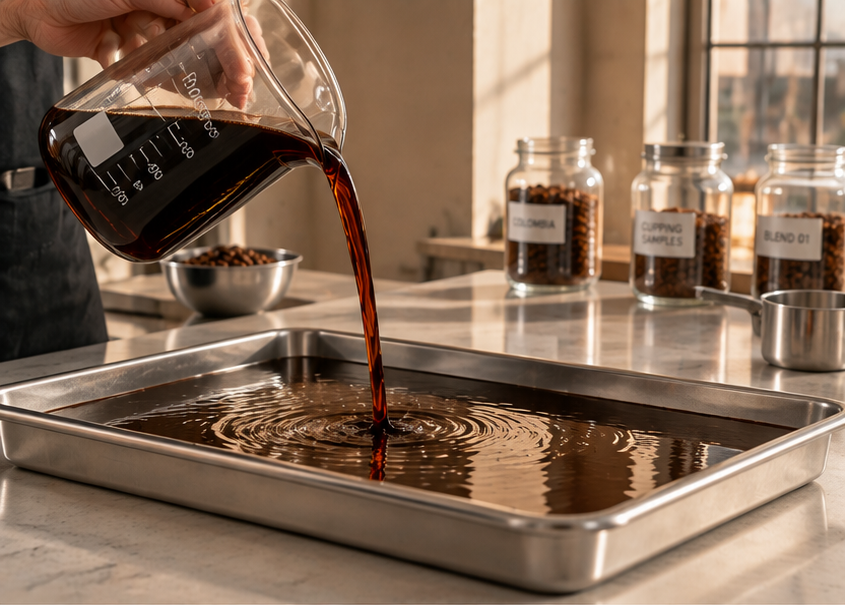Coffee being poured into a tray